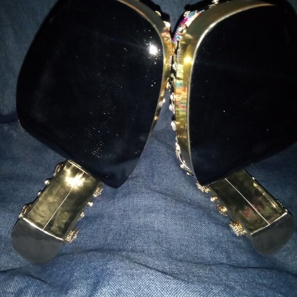 AZALEA WANG " EMBELISHED GEM JEWEL " SATIN PUMP IN BLACK (BRAND NEW!) - Picture 6 of 7